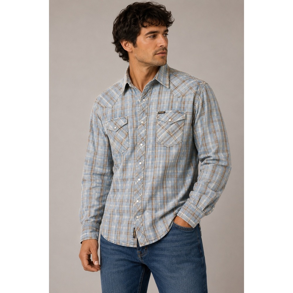 Wrangler Retro Mens XXL Blue Plaid‎ Cowboys 4 Jesus Western Pearl Snap Shirt |A1
